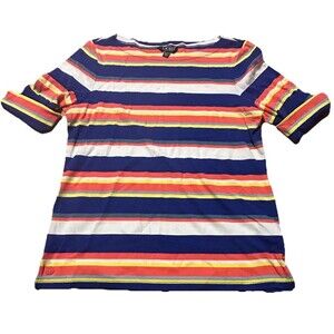 Lauren Ralph Lauren Striped Cotton Top Shirt XL Multicolor Boat Neck 3/4 Sleeve